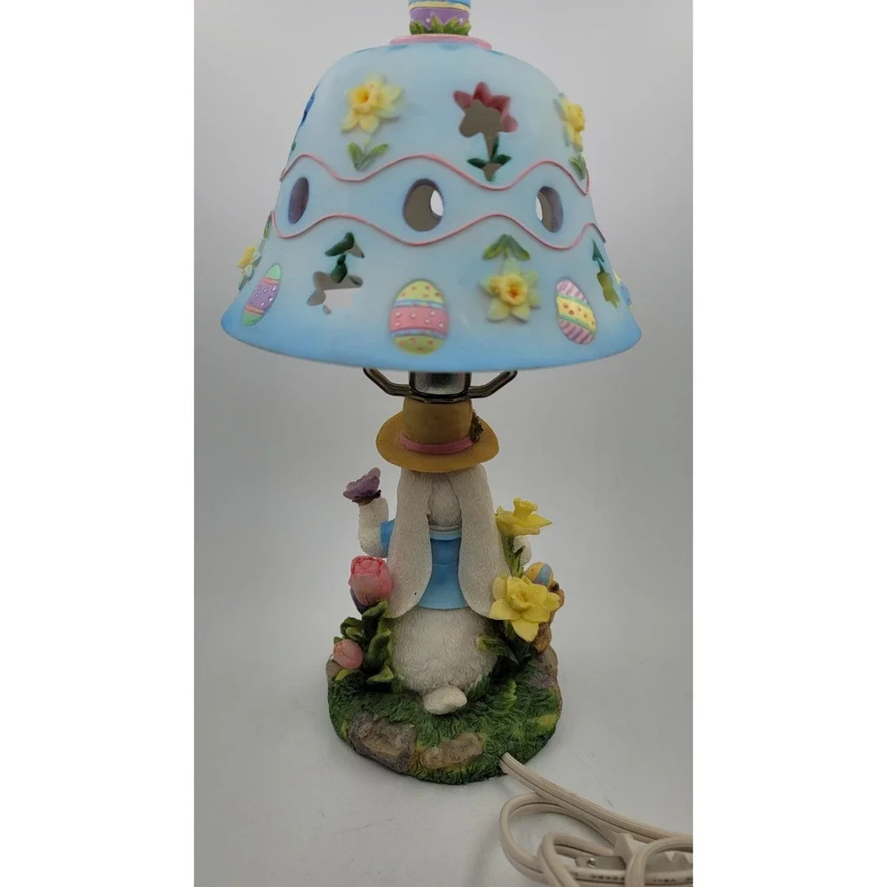 Easter Bunny Rabbit Nightlight Accent Lamp Eggs Flowers Butterfly Blue Works